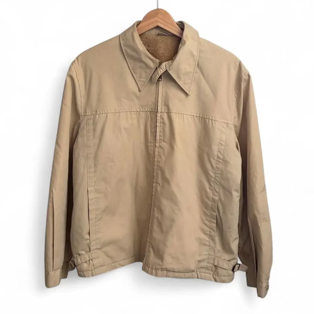 Vintage 70s Tan Workwear Retro Talon Zip Fur Lined Mens L Grunge Casual Jacket